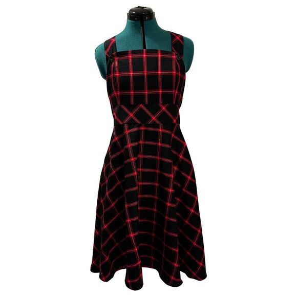 Hell Bunny Janine Pinafore Mini Dress - Size Medium, Red/Black, NWT - Picture 3 of 10